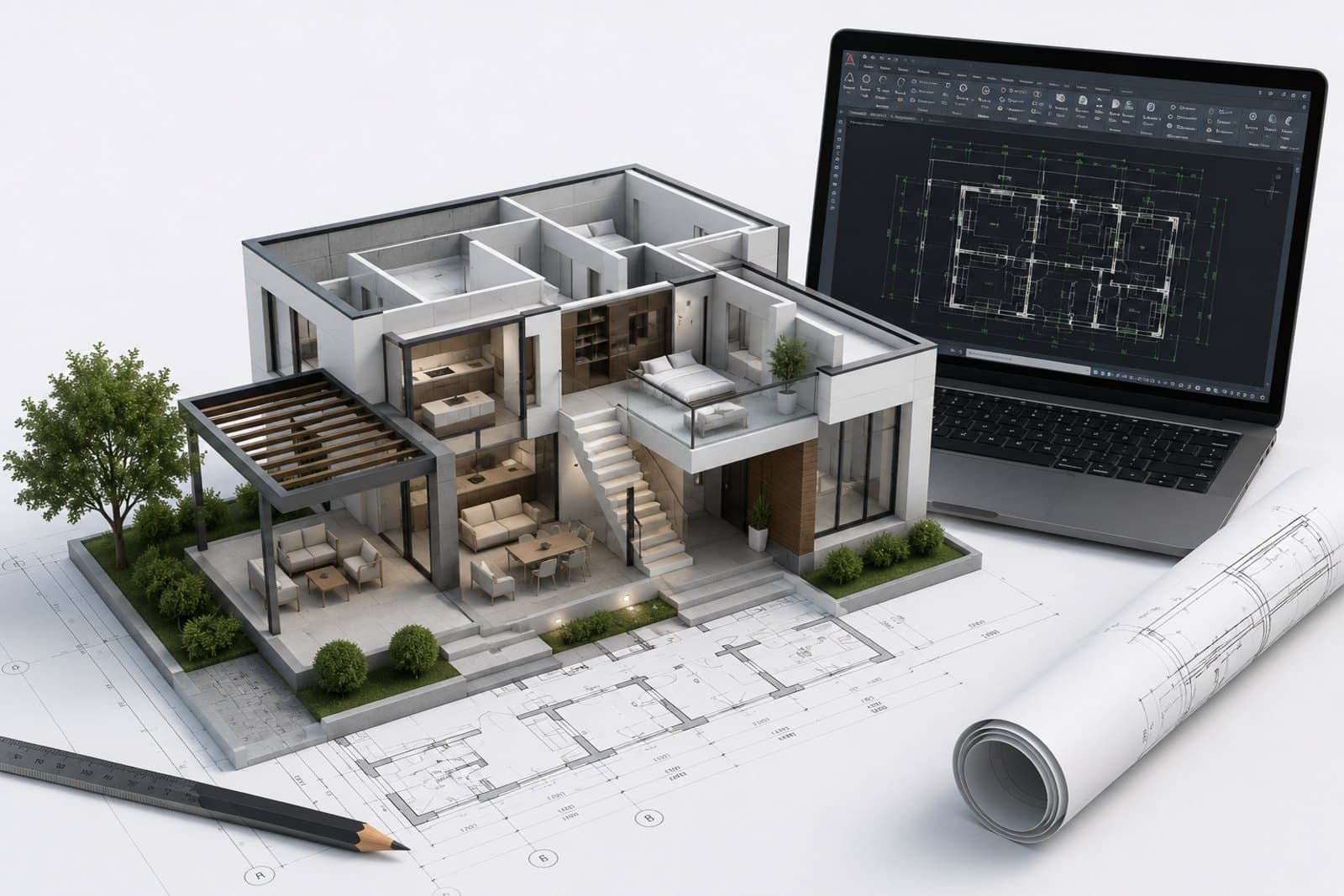 Art Deco Study o‘quv markazida AutoCAD dasturida chizilgan arxitekturaviy ishchi chizma